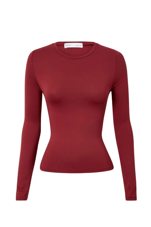 Clothing Supr Luxe Essentials Luxe Long Sleeve Longline Tee Deep Cherry