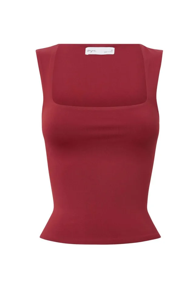 Clothing Supr Luxe Essentials Luxe Open Neck Top Deep Cherry