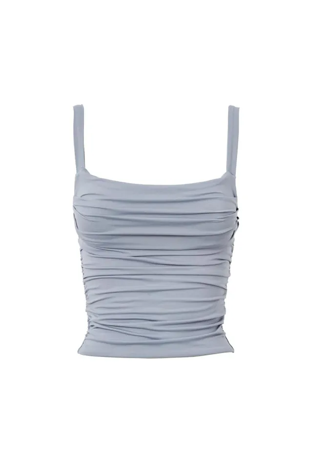 Clothing Supr Luxe Essentials Luxe Ruched Sleeveless Top Blue Grey