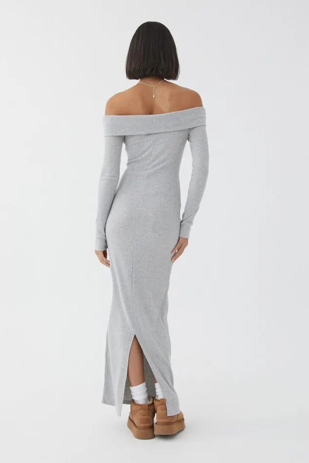 Clothing Supr Maxi Dresses Chelsea Off The Shoulder Maxi Dress Grey Marle