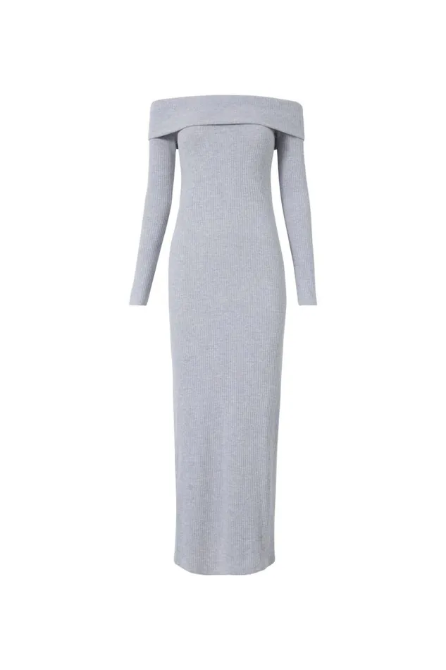Clothing Supr Maxi Dresses Chelsea Off The Shoulder Maxi Dress Grey Marle
