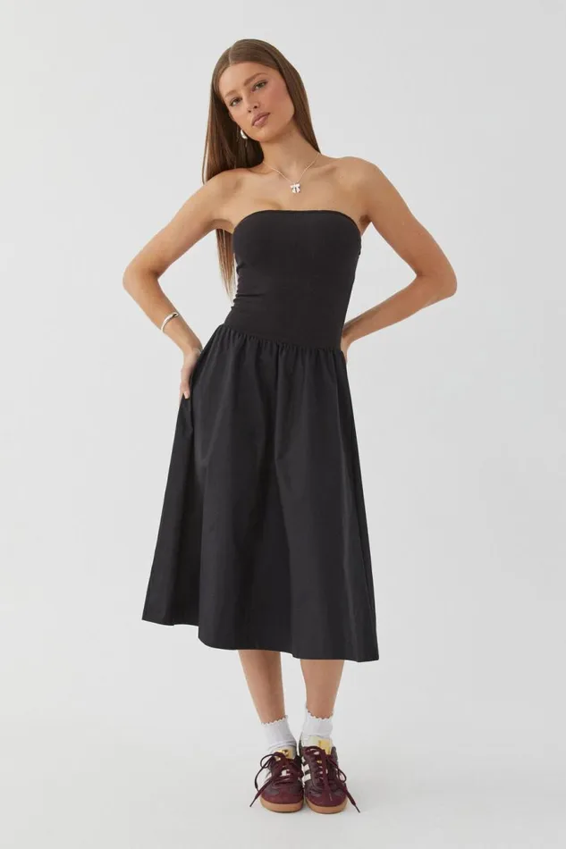 Clothing Supr Maxi Dresses Eva Strapless Midi Dress Black