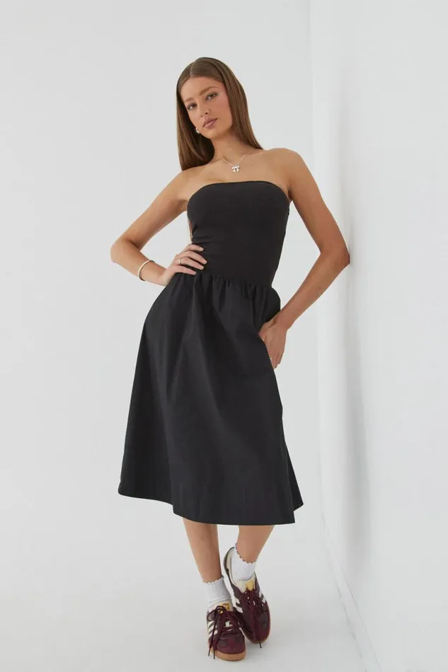 Clothing Supr Maxi Dresses Eva Strapless Midi Dress Black