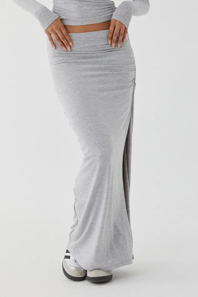 Clothing Supr Skirts Soft Ruched Split Maxi Skirt Grey Marle