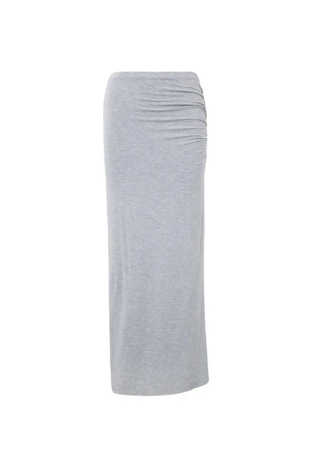 Clothing Supr Skirts Soft Ruched Split Maxi Skirt Grey Marle