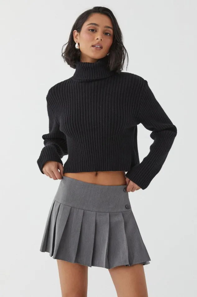Clothing Supr Skirts Tilly Pleated Mini Skirt Charcoal Marle
