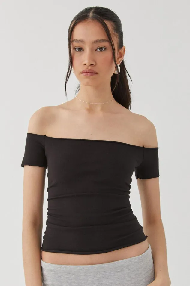 Clothing Supr T Shirts Laura Off Shoulder Tee Black