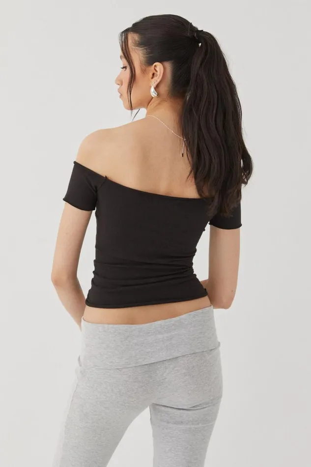 Clothing Supr T Shirts Laura Off Shoulder Tee Black