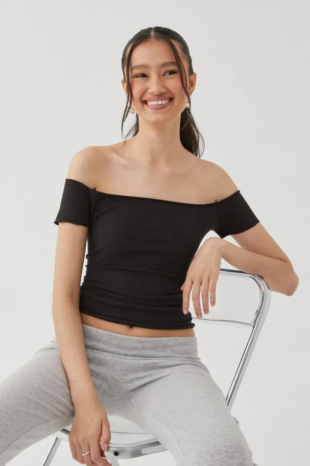 Clothing Supr T Shirts Laura Off Shoulder Tee Black