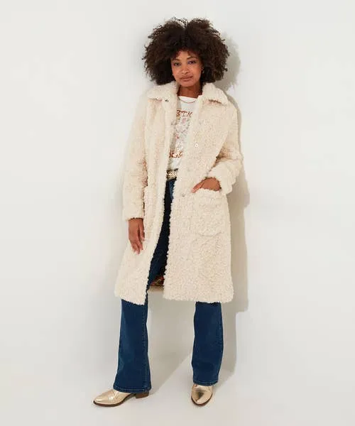 Coats and Jackets Joebrowns Apparel Cosy Up Furry Coat Cream