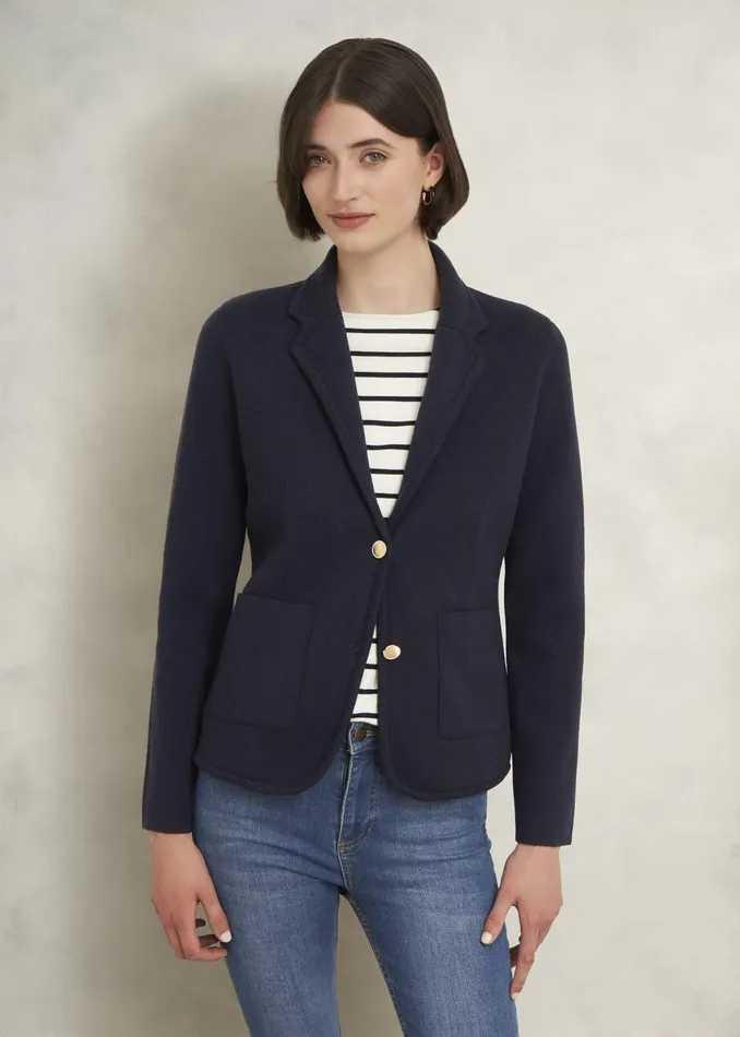 Coats and Jackets Women HOBBS Holly Knitted Blazer With Wool Hobbs Navy