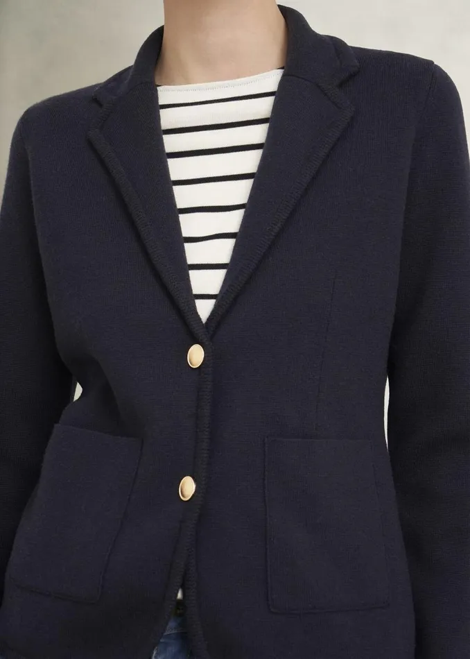 Coats and Jackets Women HOBBS Holly Knitted Blazer With Wool Hobbs Navy