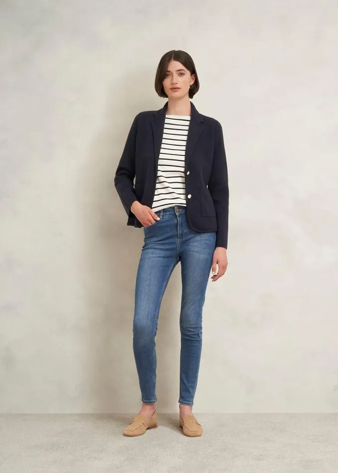 Coats and Jackets Women HOBBS Holly Knitted Blazer With Wool Hobbs Navy