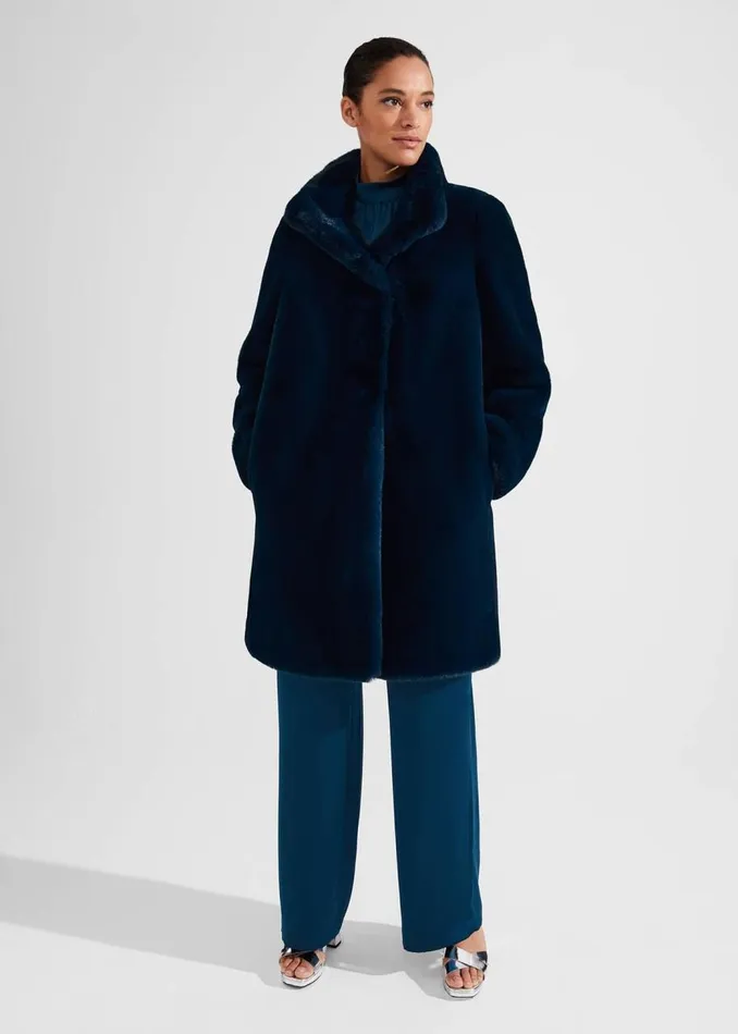 Coats and Jackets Women HOBBS Maddox Faux Fur Coat Steel Blue