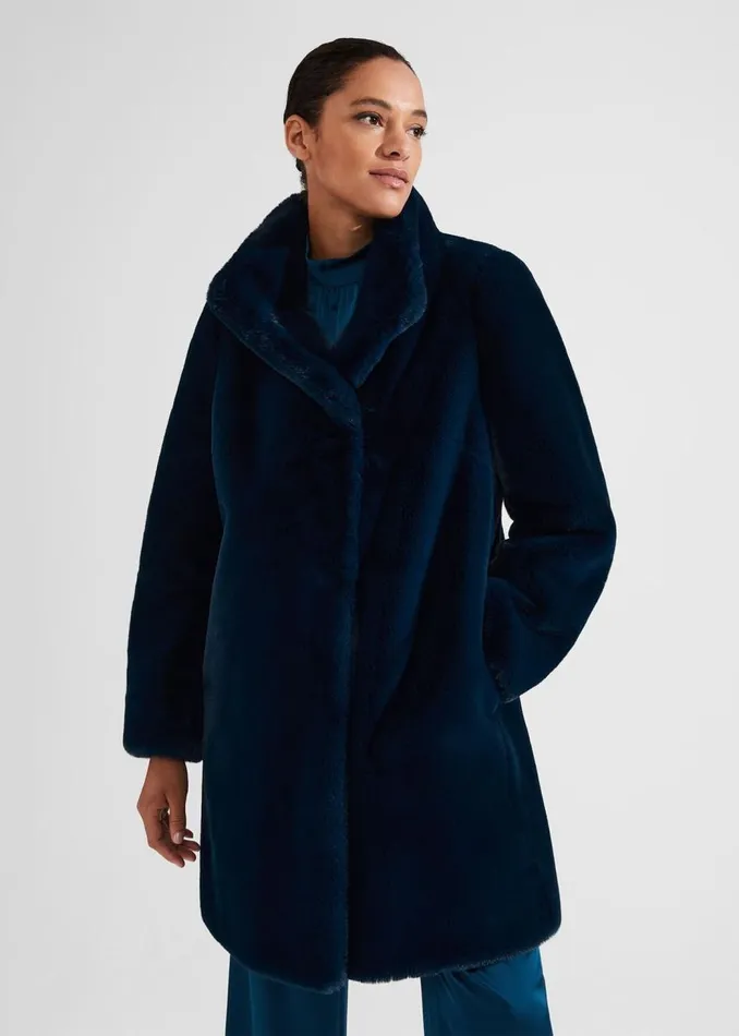 Coats and Jackets Women HOBBS Maddox Faux Fur Coat Steel Blue