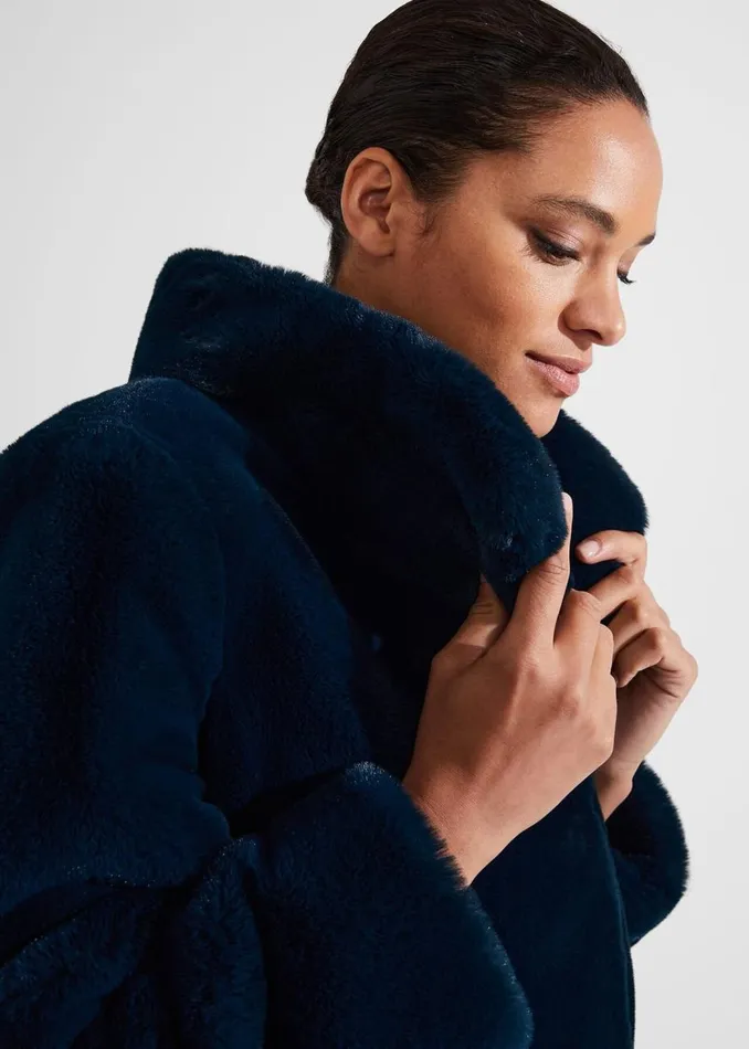 Coats and Jackets Women HOBBS Maddox Faux Fur Coat Steel Blue