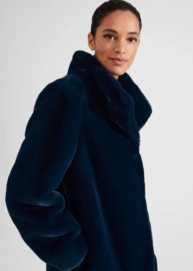 Coats and Jackets Women HOBBS Maddox Faux Fur Coat Steel Blue