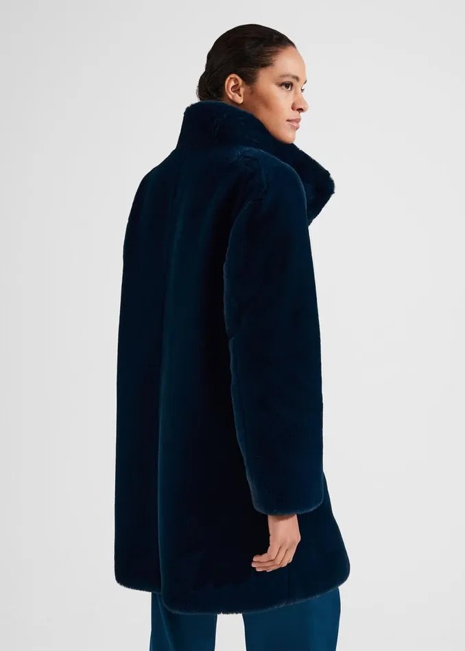 Coats and Jackets Women HOBBS Maddox Faux Fur Coat Steel Blue