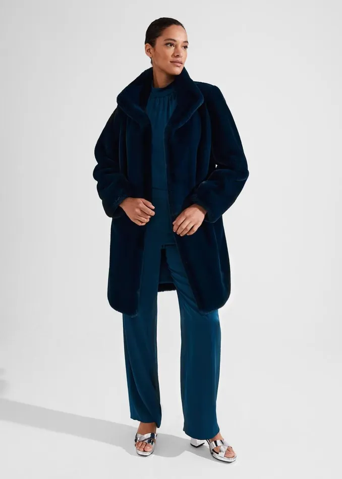 Coats and Jackets Women HOBBS Maddox Faux Fur Coat Steel Blue