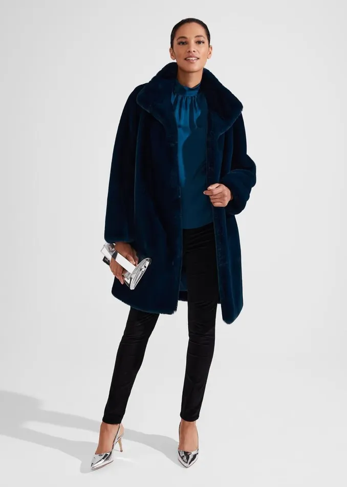 Coats and Jackets Women HOBBS Maddox Faux Fur Coat Steel Blue