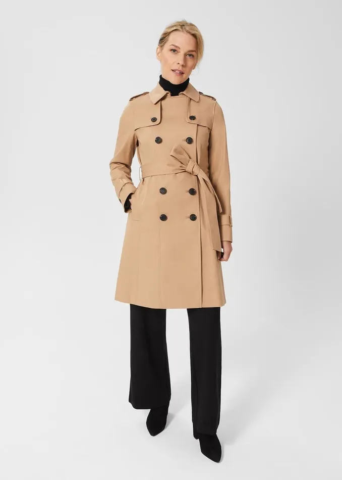 Coats and Jackets Women HOBBS Petite Saskia Shower Resistant Trench Coat Tan