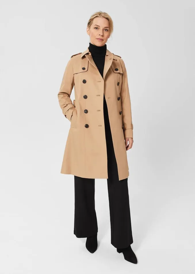 Coats and Jackets Women HOBBS Petite Saskia Shower Resistant Trench Coat Tan