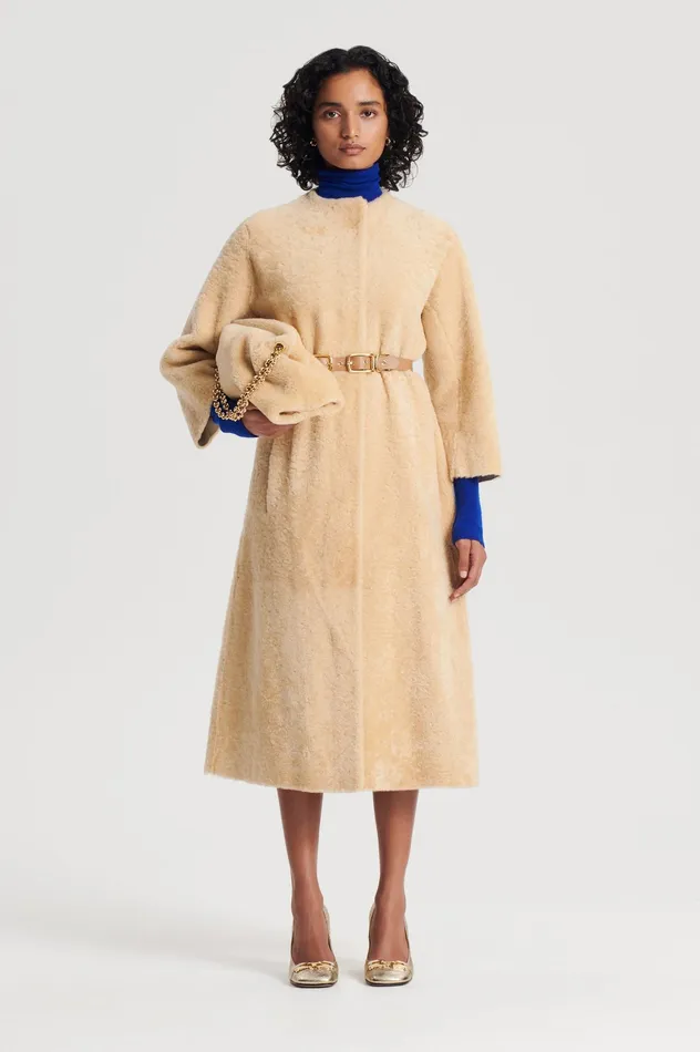 Coats Scanlan Theodore Women COCOON SHEARLING COAT GOLD