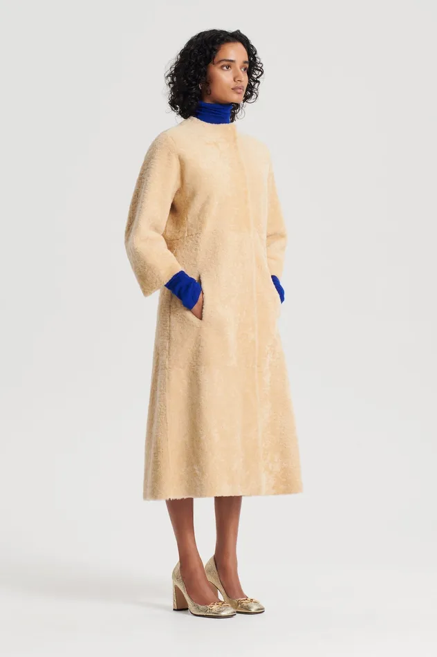 Coats Scanlan Theodore Women COCOON SHEARLING COAT GOLD
