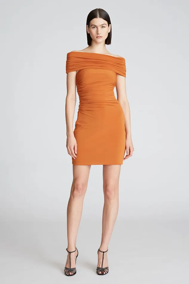 Cocktail Women Halston Aliana Dress In Jersey Amber Cocktail Women Halston Aliana Dress In Jersey Amber