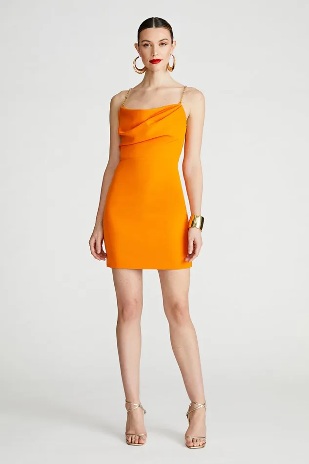 Cocktail Women Halston Lavinia Dress In Stretch Crepe Orange Pepper