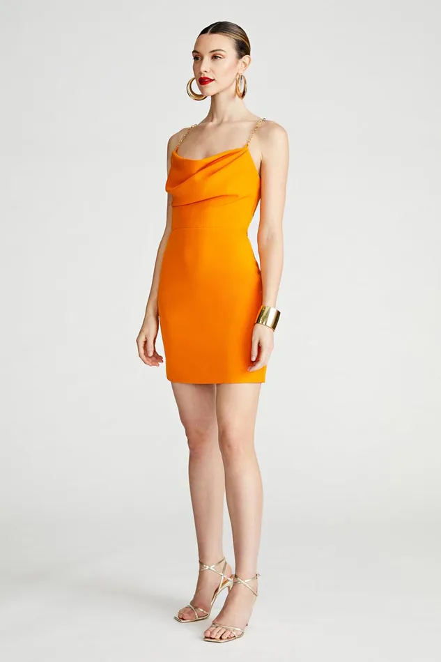 Cocktail Women Halston Lavinia Dress In Stretch Crepe Orange Pepper