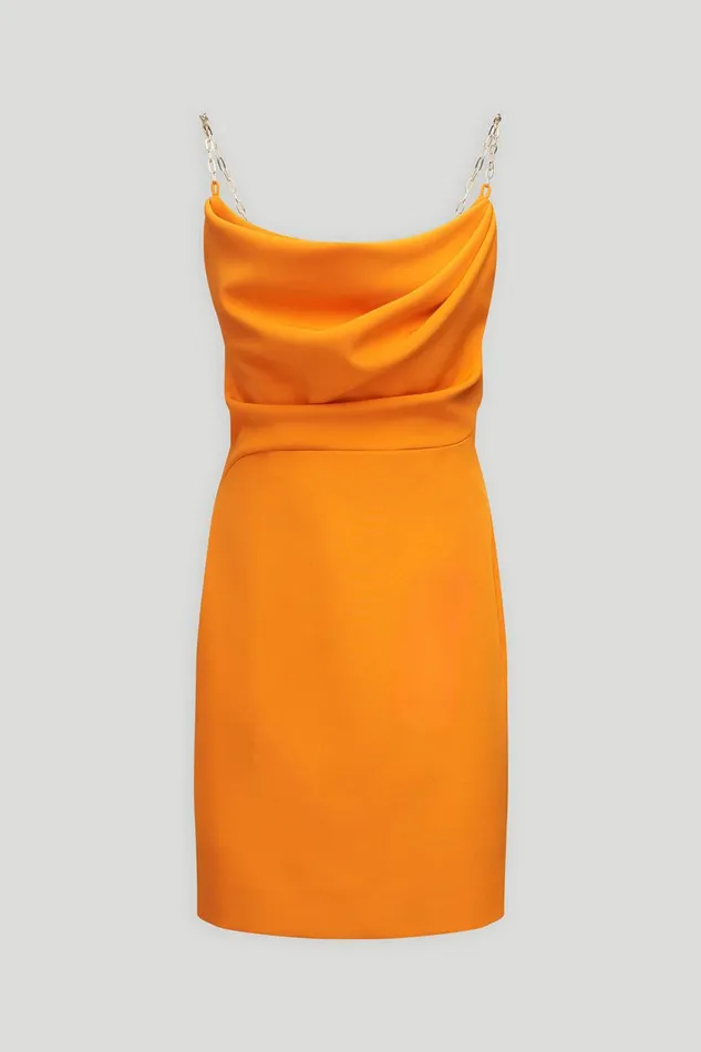 Cocktail Women Halston Lavinia Dress In Stretch Crepe Orange Pepper