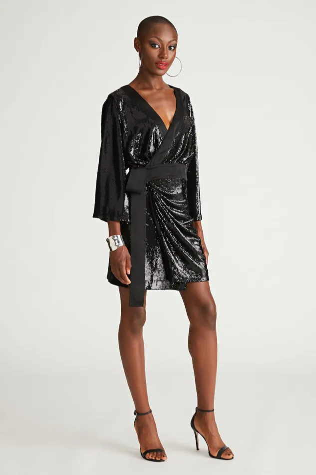 Cocktail Women Halston Saga Dress In Sequin Black