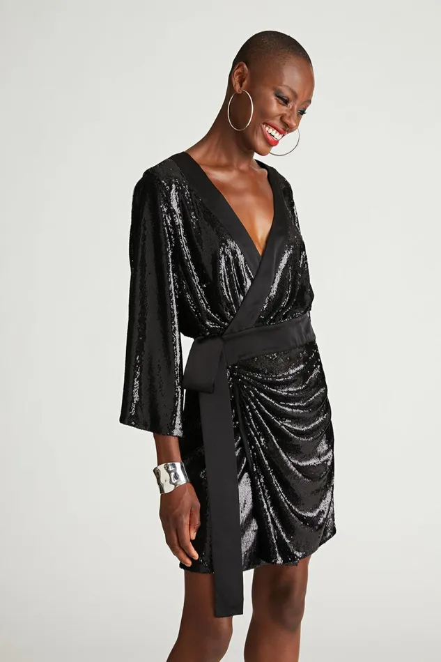 Cocktail Women Halston Saga Dress In Sequin Black