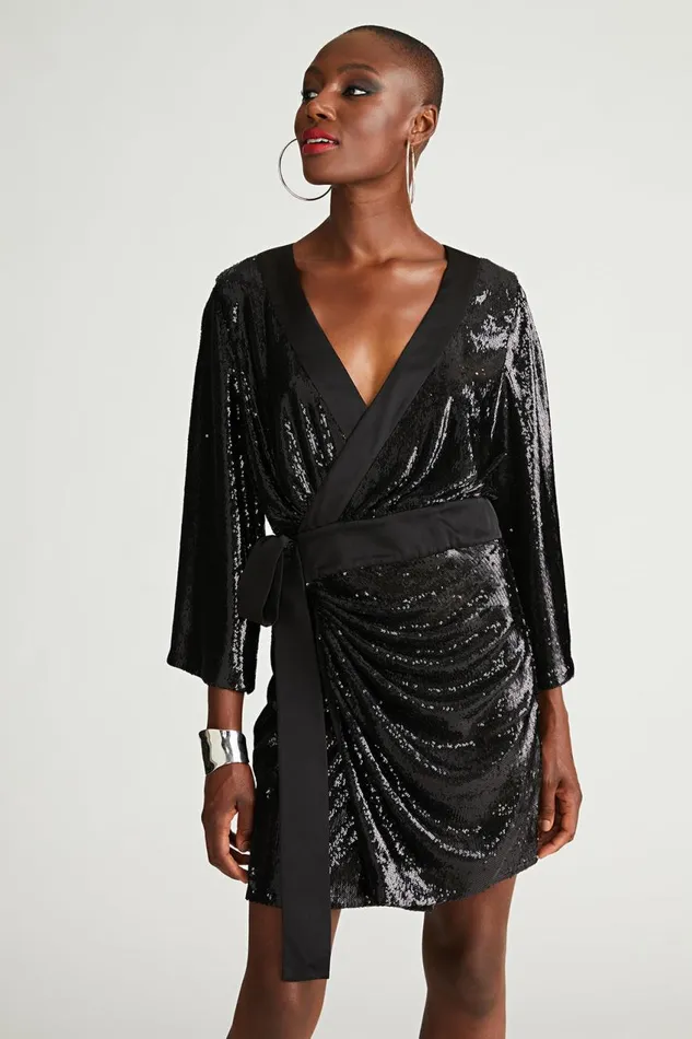 Cocktail Women Halston Saga Dress In Sequin Black