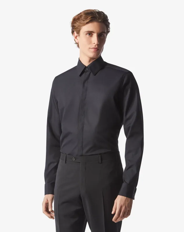 Corneliani Ceremony And Events Black Cotton Poplin Evening Shirt 8211 Men