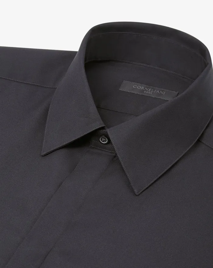 Corneliani Ceremony And Events Black Cotton Poplin Evening Shirt 8211 Men