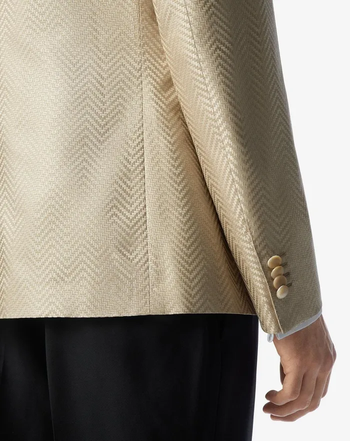 Corneliani Jackets Beige Optical Chevron Pure Silk Jacket 8211 Men