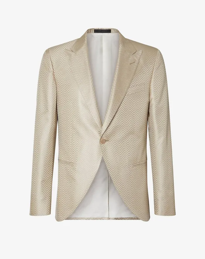 Corneliani Jackets Beige Optical Chevron Pure Silk Jacket 8211 Men