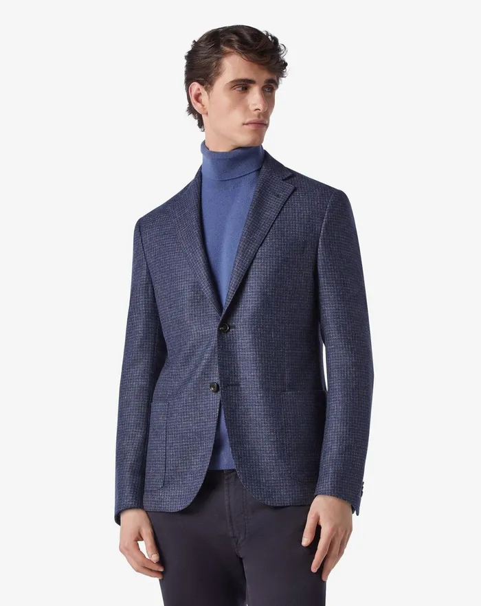 Corneliani Jackets Denimblue Pure Wool Jacket With Micro Pattern 8211 Men