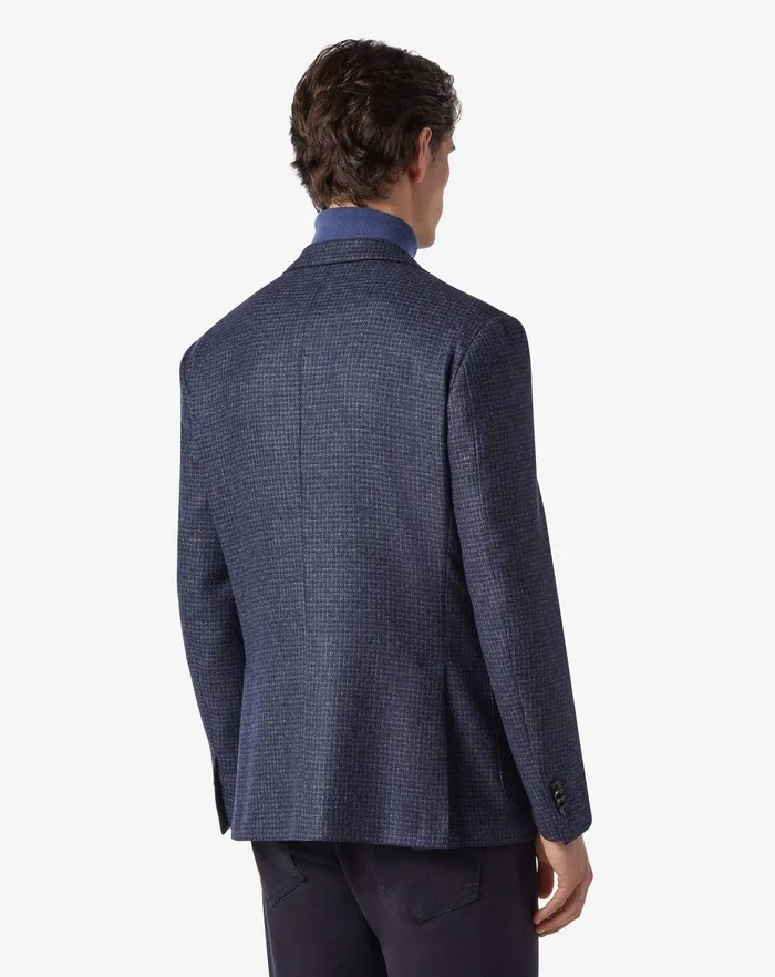 Corneliani Jackets Denimblue Pure Wool Jacket With Micro Pattern 8211 Men