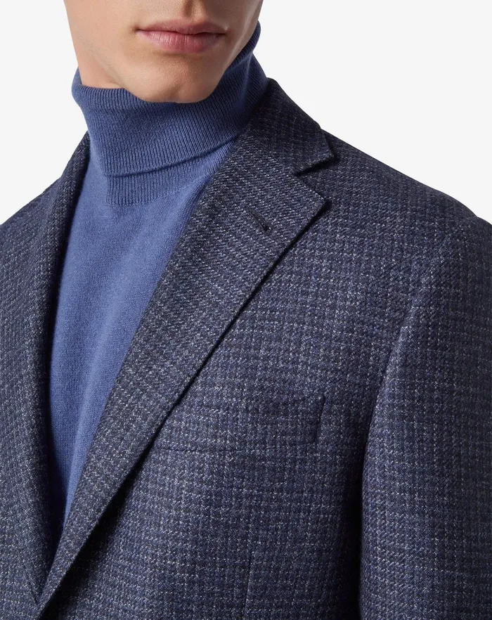 Corneliani Jackets Denimblue Pure Wool Jacket With Micro Pattern 8211 Men