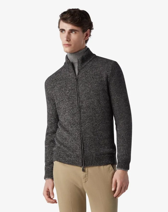 Corneliani Knitwear Melange Grey Alpaca Blend Full Zip Jumper For Men 8211 Men