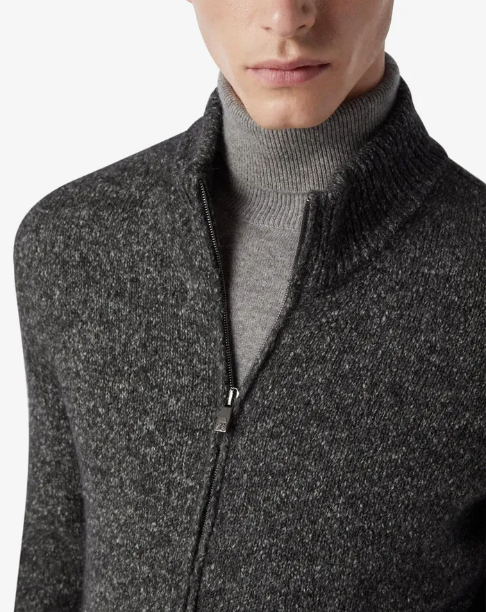 Corneliani Knitwear Melange Grey Alpaca Blend Full Zip Jumper For Men 8211 Men