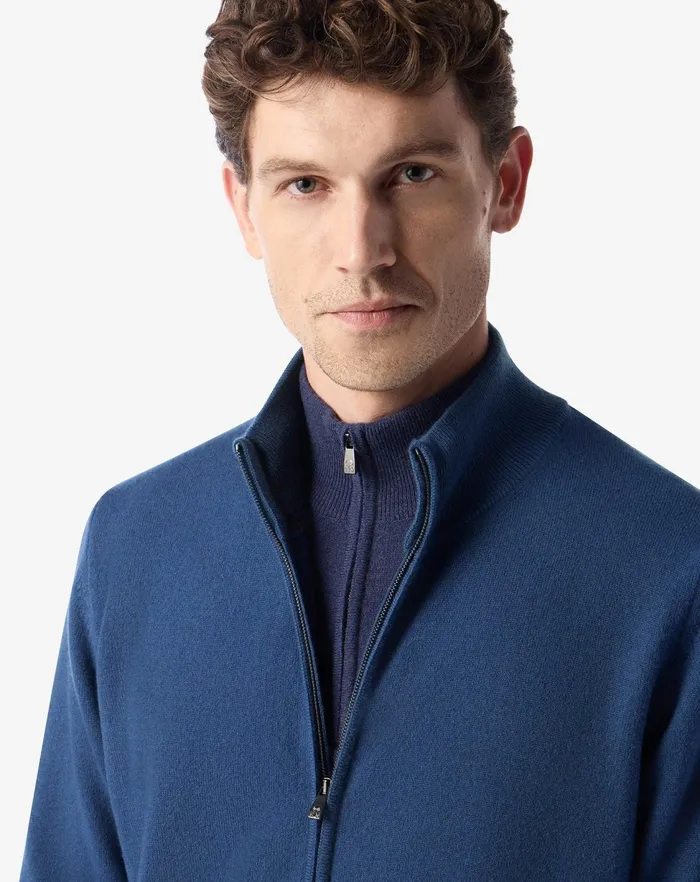 Corneliani Knitwear Sugar Paper Blue Wool And Cashmere Full Zip Jumper 8211 Men