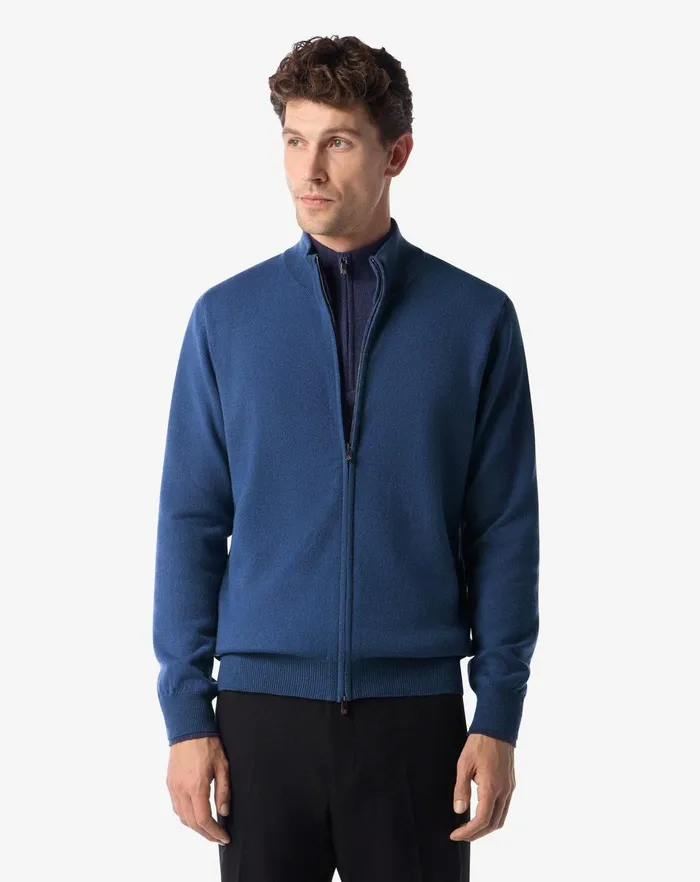 Corneliani Knitwear Sugar Paper Blue Wool And Cashmere Full Zip Jumper 8211 Men