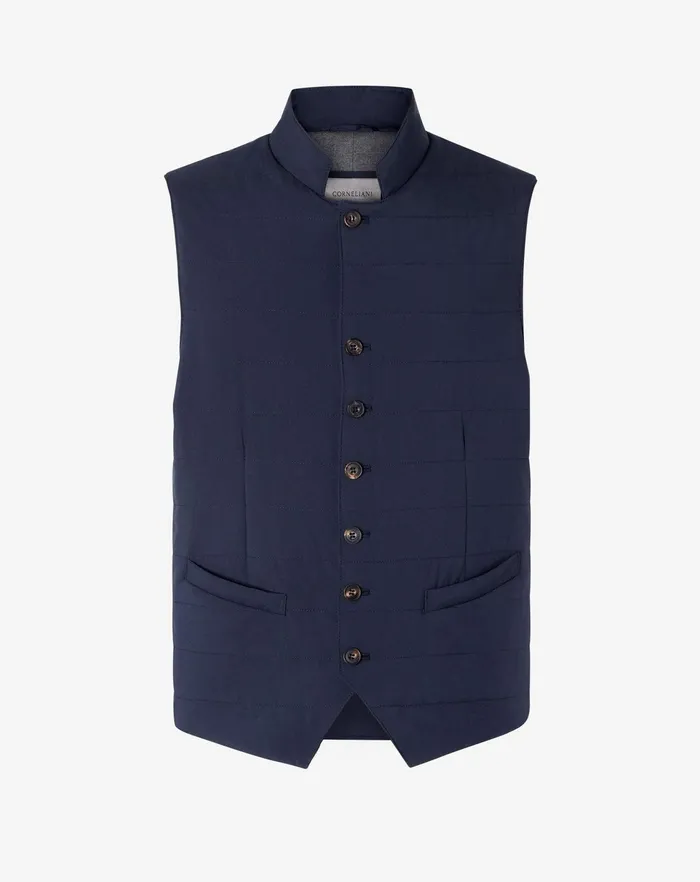Corneliani Outerwear And Coats Blue Tecno Poplin Waistcoat 8211 Men