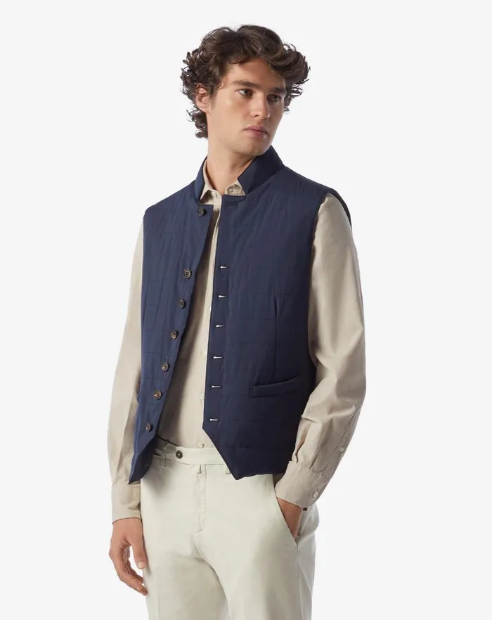 Corneliani Outerwear And Coats Blue Tecno Poplin Waistcoat 8211 Men
