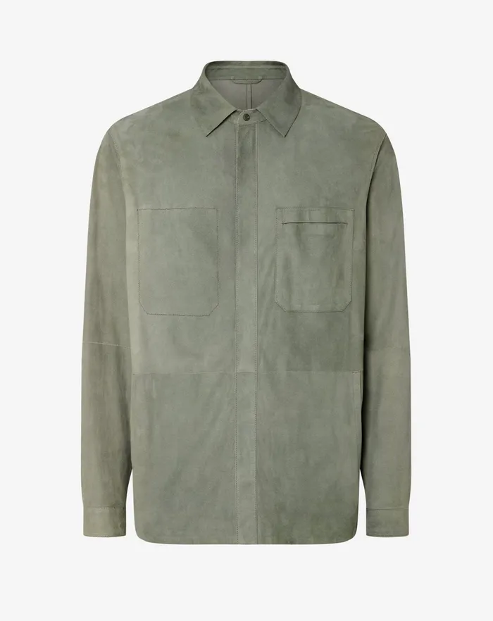 Corneliani Outerwear And Coats Green Super Light Suede Shirt Jacket Corneliani 8211 Men