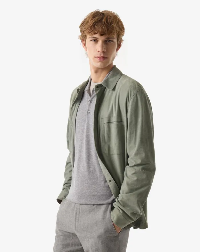 Corneliani Outerwear And Coats Green Super Light Suede Shirt Jacket Corneliani 8211 Men